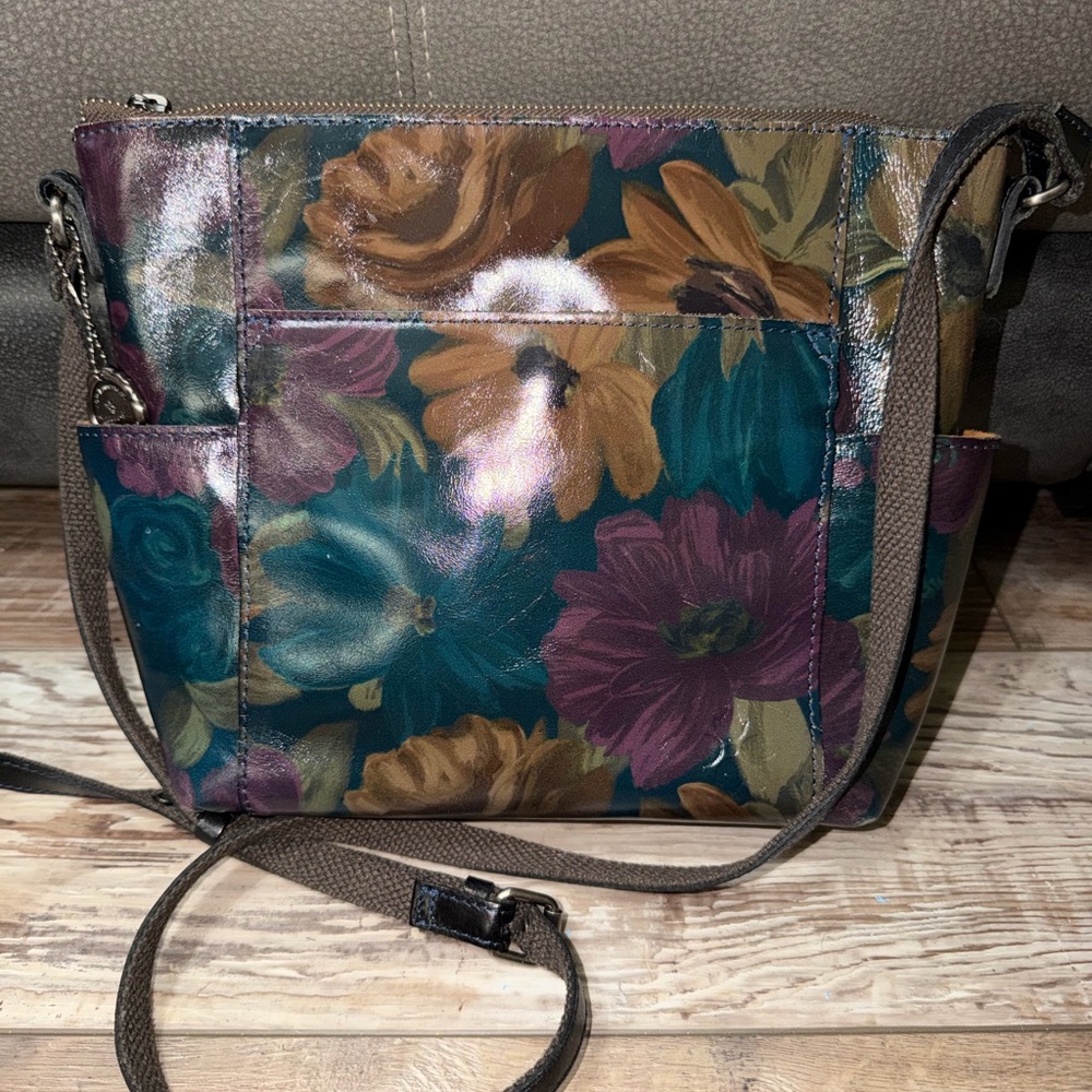 Patricia Nash Teal and Brown Floral Crossbody Bag